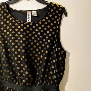 Black and gold polka dot dress